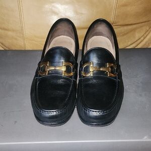 Salvatore Ferragamo Black Loafers with Gold Detail
